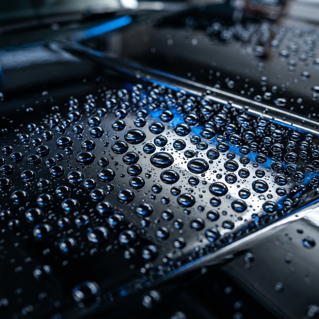 Extreme water beading on Pointed Borophene™ coated paint surface